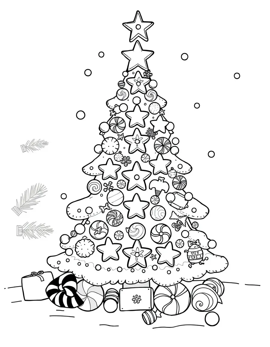 A Christmas tree made entirely of gingerbread cookies and candy.  