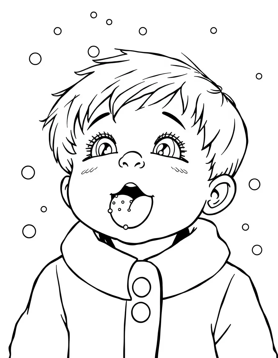 A child catching snowflakes on their tongue.  
