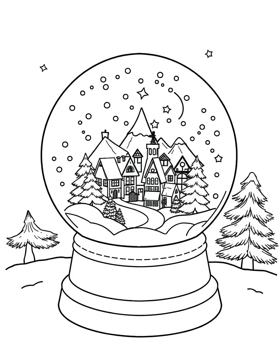 A magical snow globe with a Christmas village inside.  
