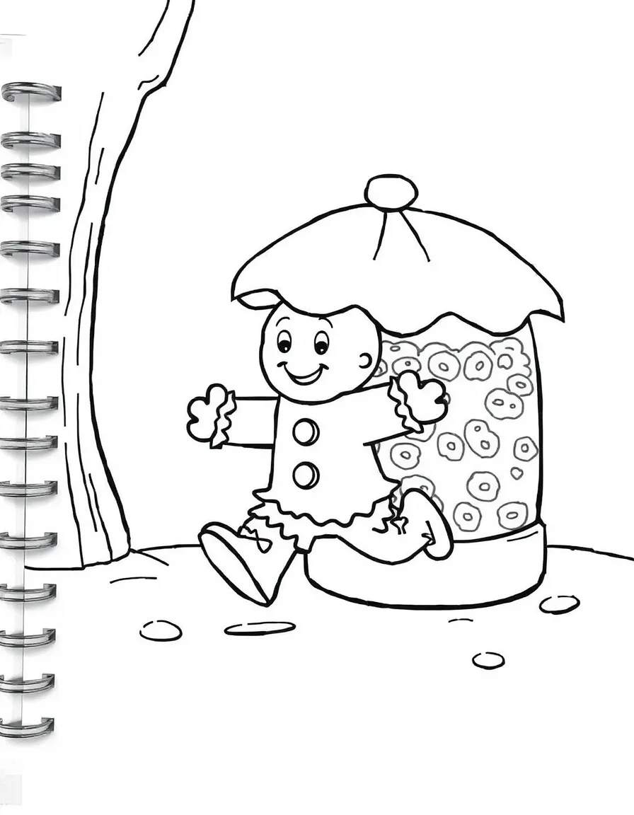 A gingerbread man running away from a cookie jar.  