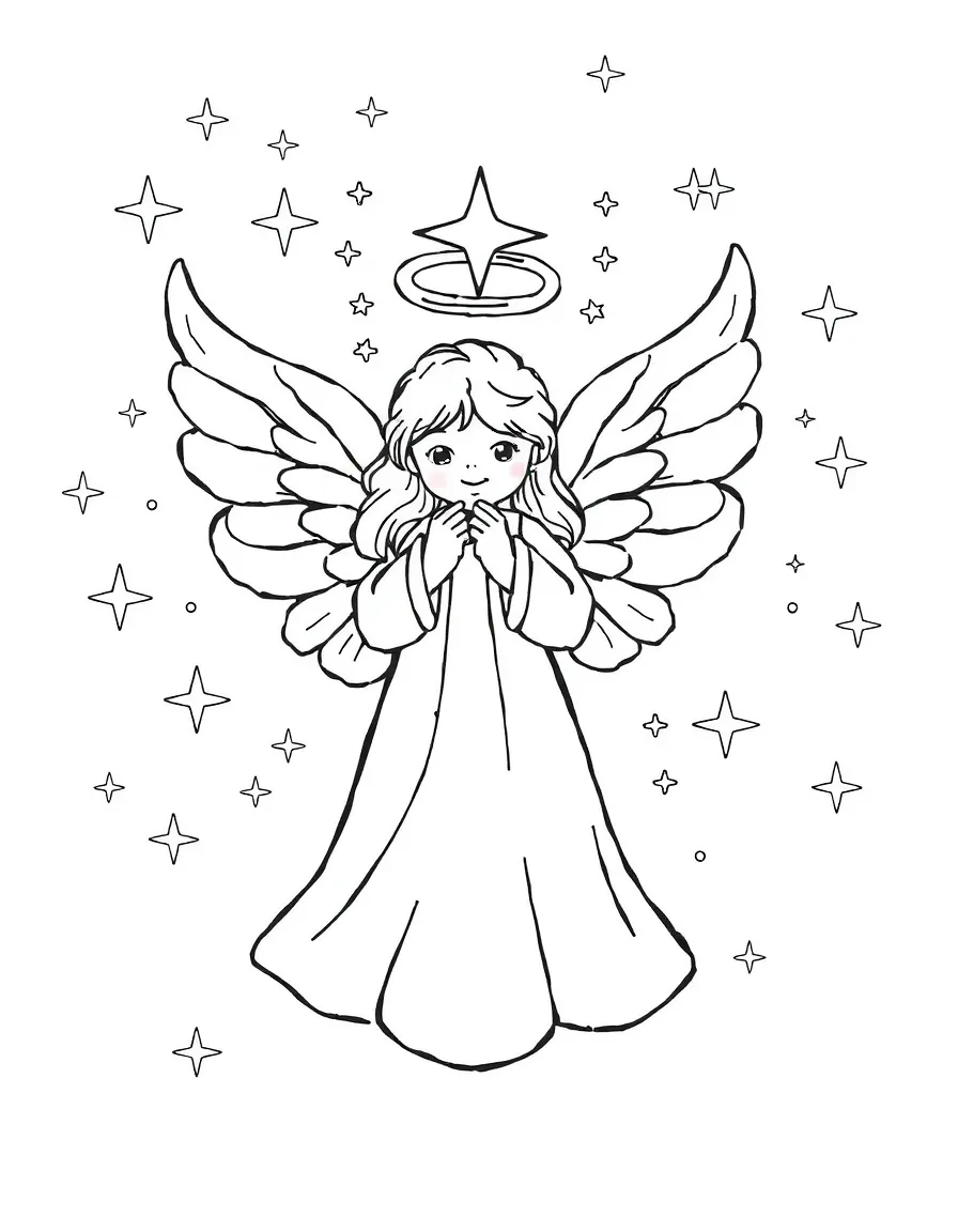A snow angel with Christmas sparkles surrounding it.  