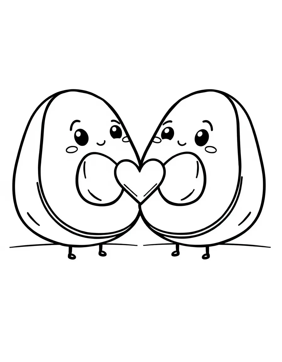 Cute avocado halves sharing a heart-shaped pit