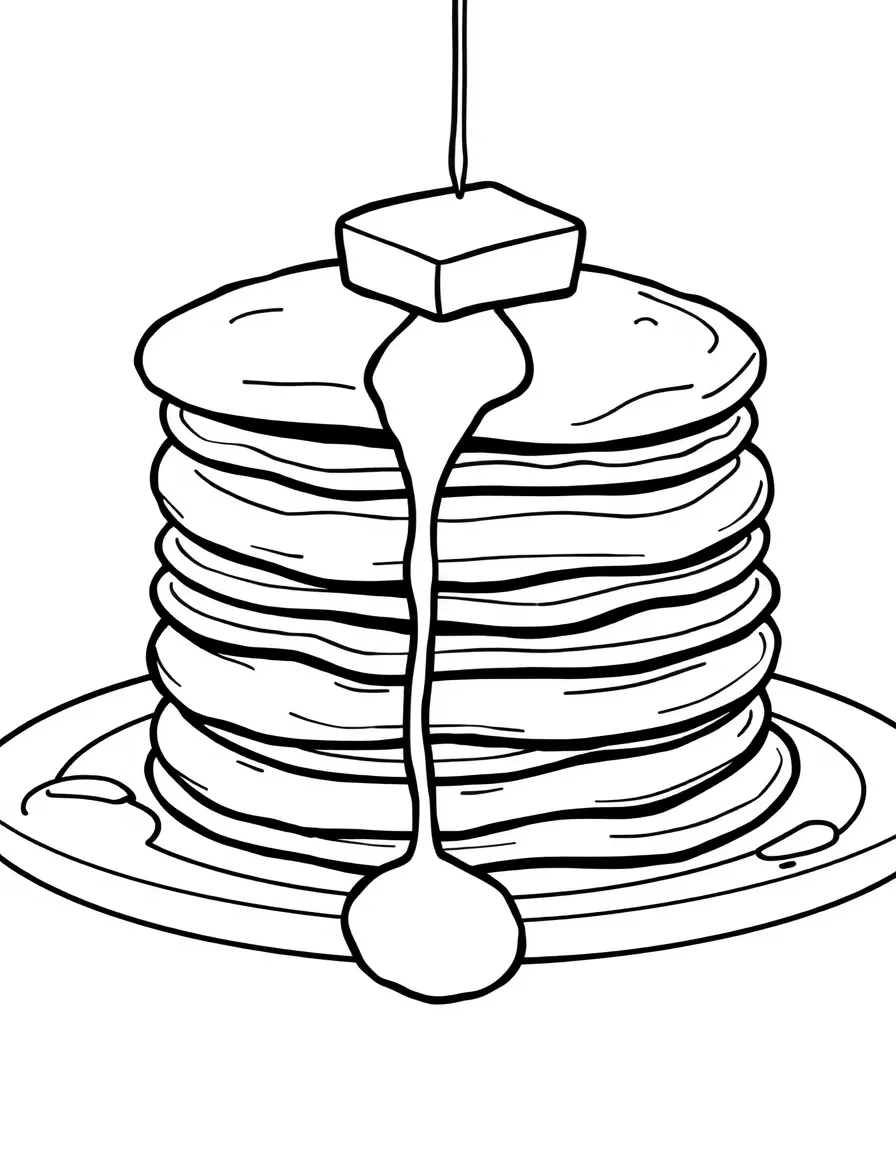 Pancake stack with butter pat and maple syrup dripping down