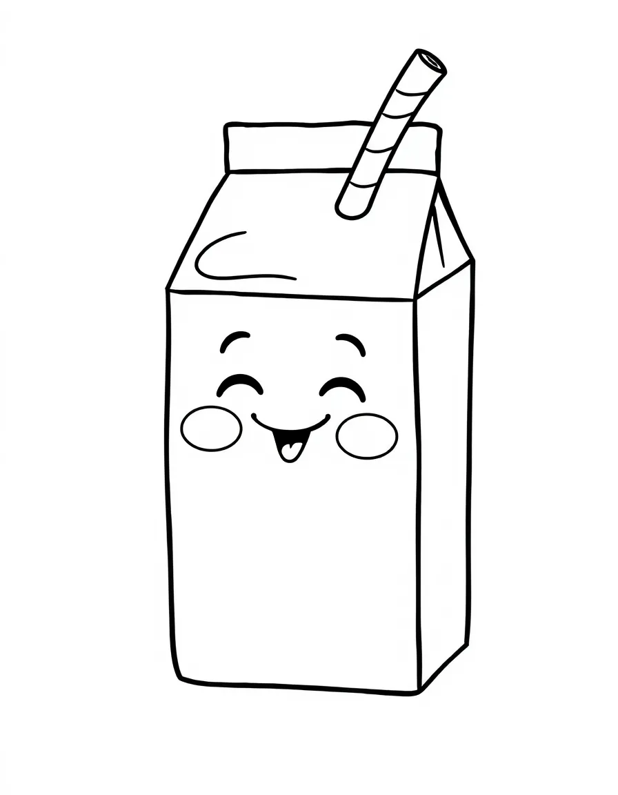 Smiling milk carton with a straw and rosy cheeks