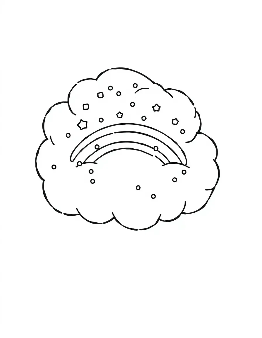 Fluffy cotton candy cloud with a rainbow and star sprinkles