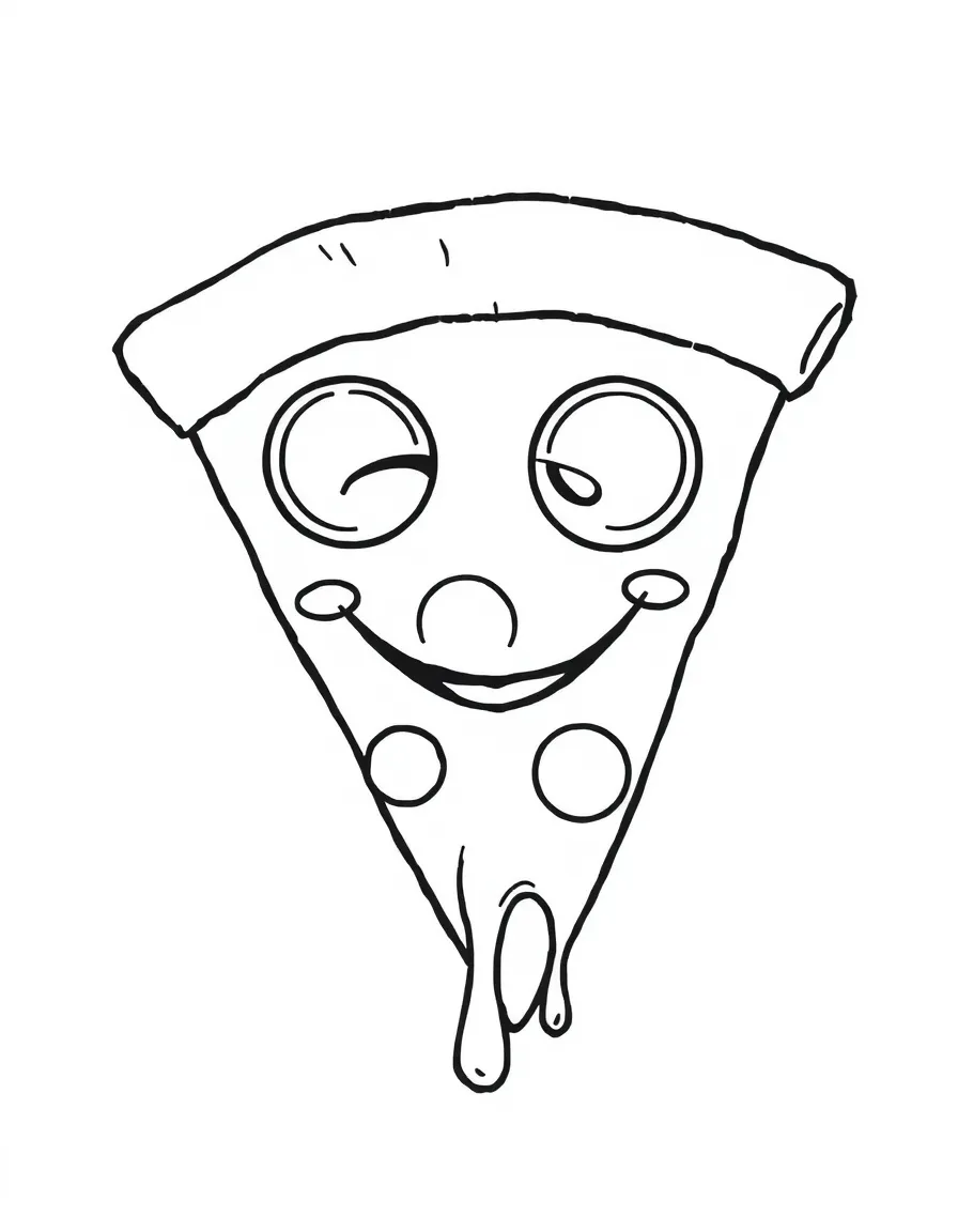 Pizza slice with pepperoni eyes and a cheese-drip smile