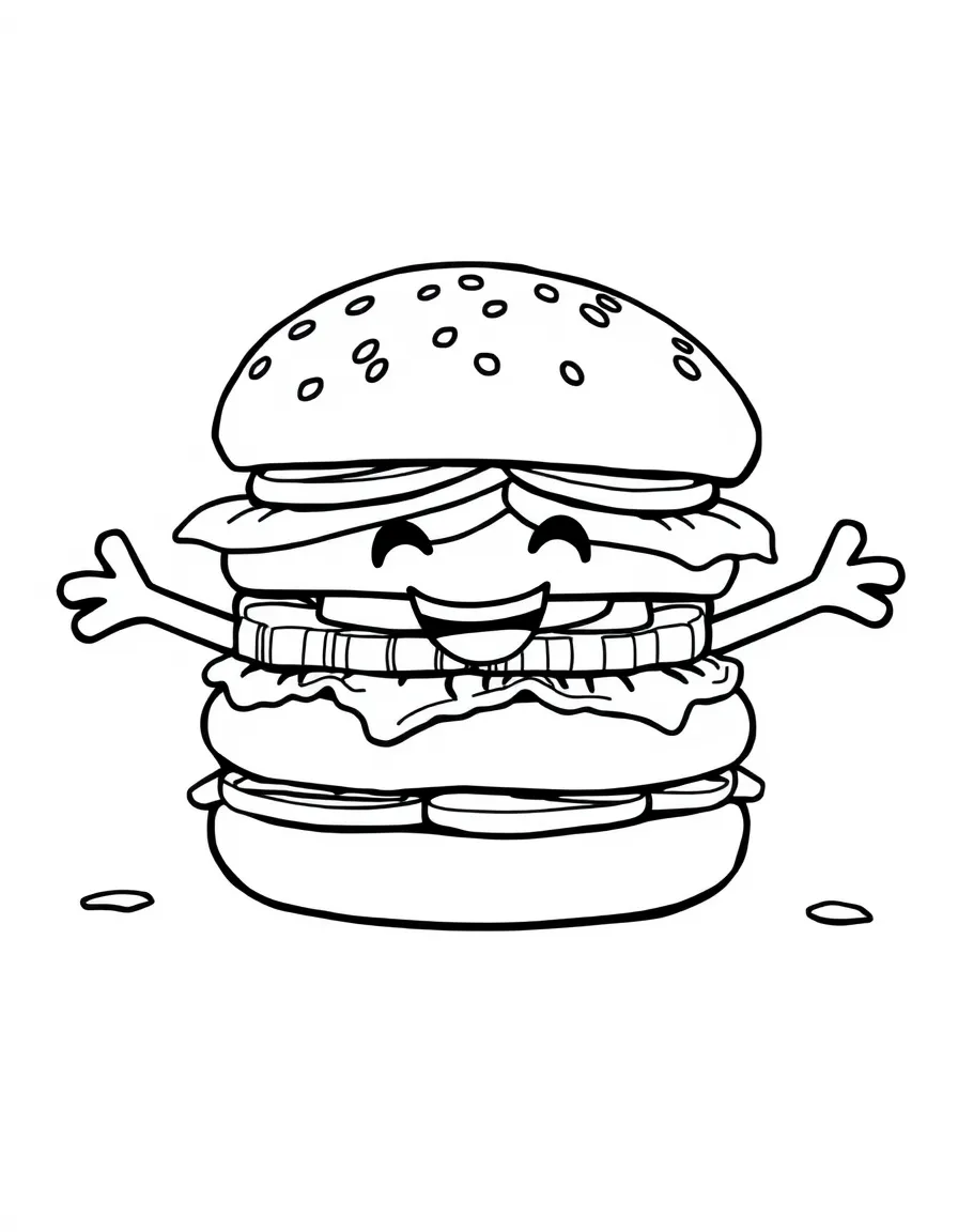 Happy hamburger with all the fixings and tiny arms