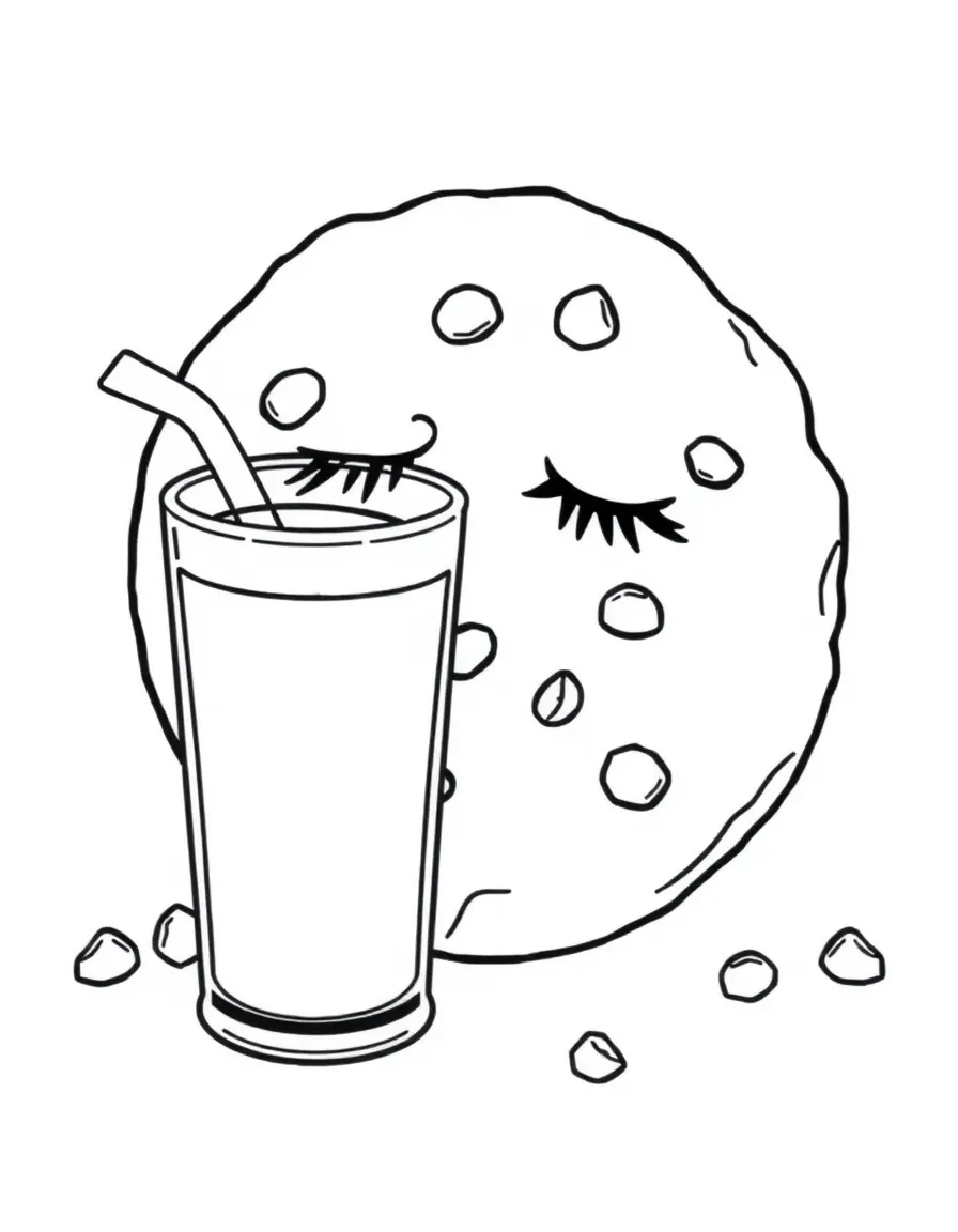 Sleeping cookie with chocolate chip freckles and a milk glass