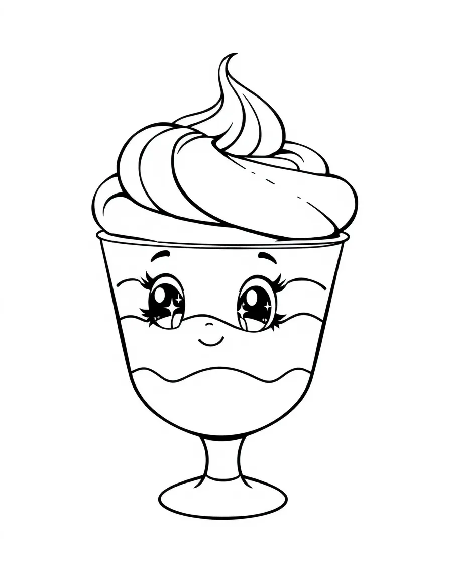Pudding cup with a caramel swirl hairdo and sparkly eyes