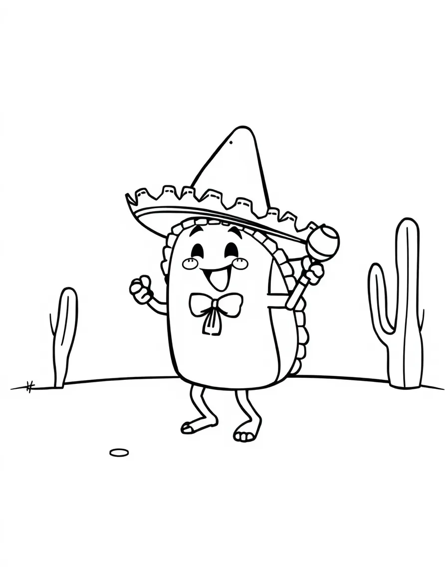 Tiny taco dancing with maracas and a sombrero