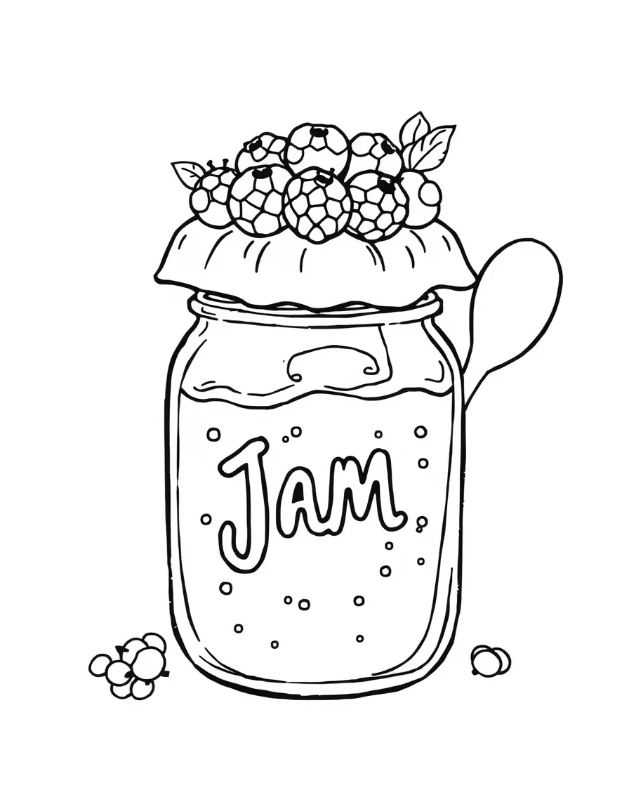 Jam jar with a berry crown and a spoon companion