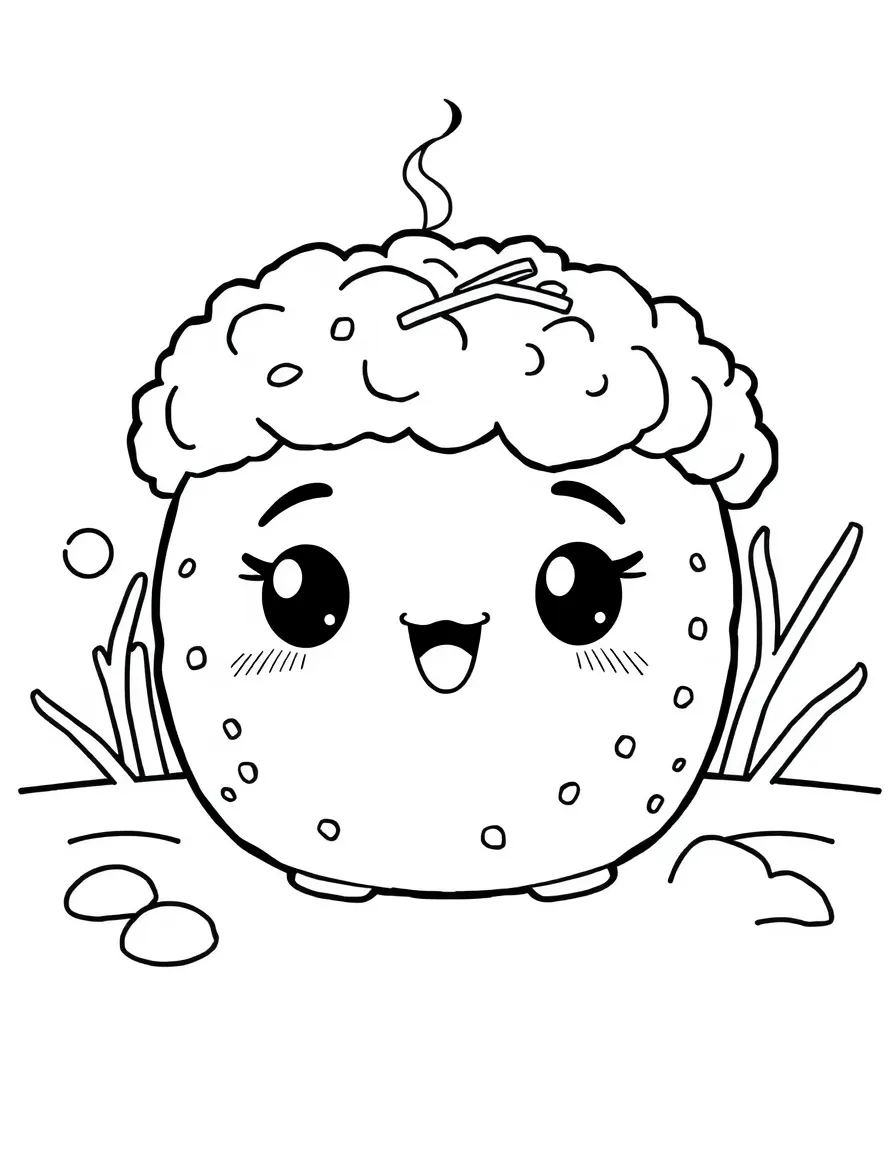Rice ball with seaweed details and a cute surprised expression