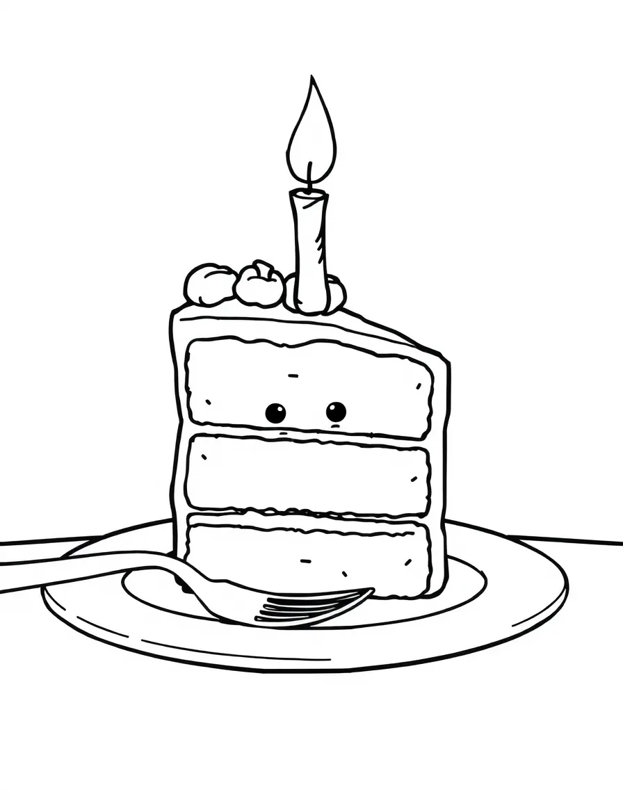 Cake slice on a plate with a fork friend and candle