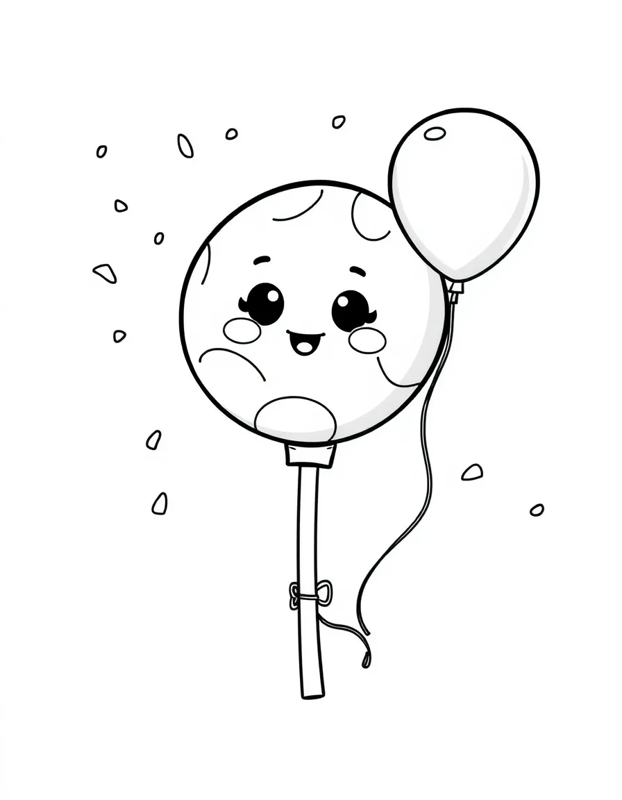 Kawaii bubble gum with a balloon friend and confetti
