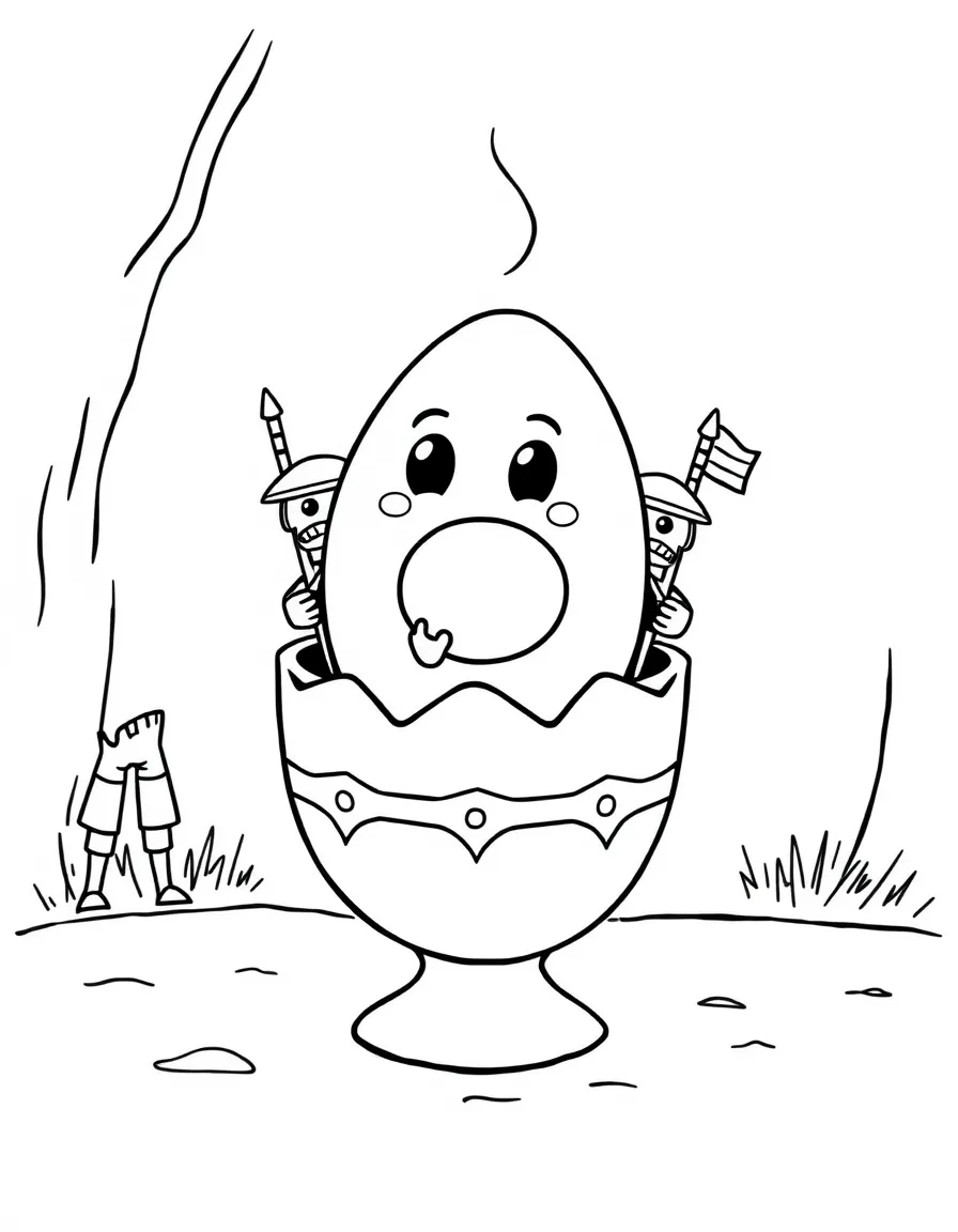 Adorable egg in an eggcup with toast soldiers standing guard