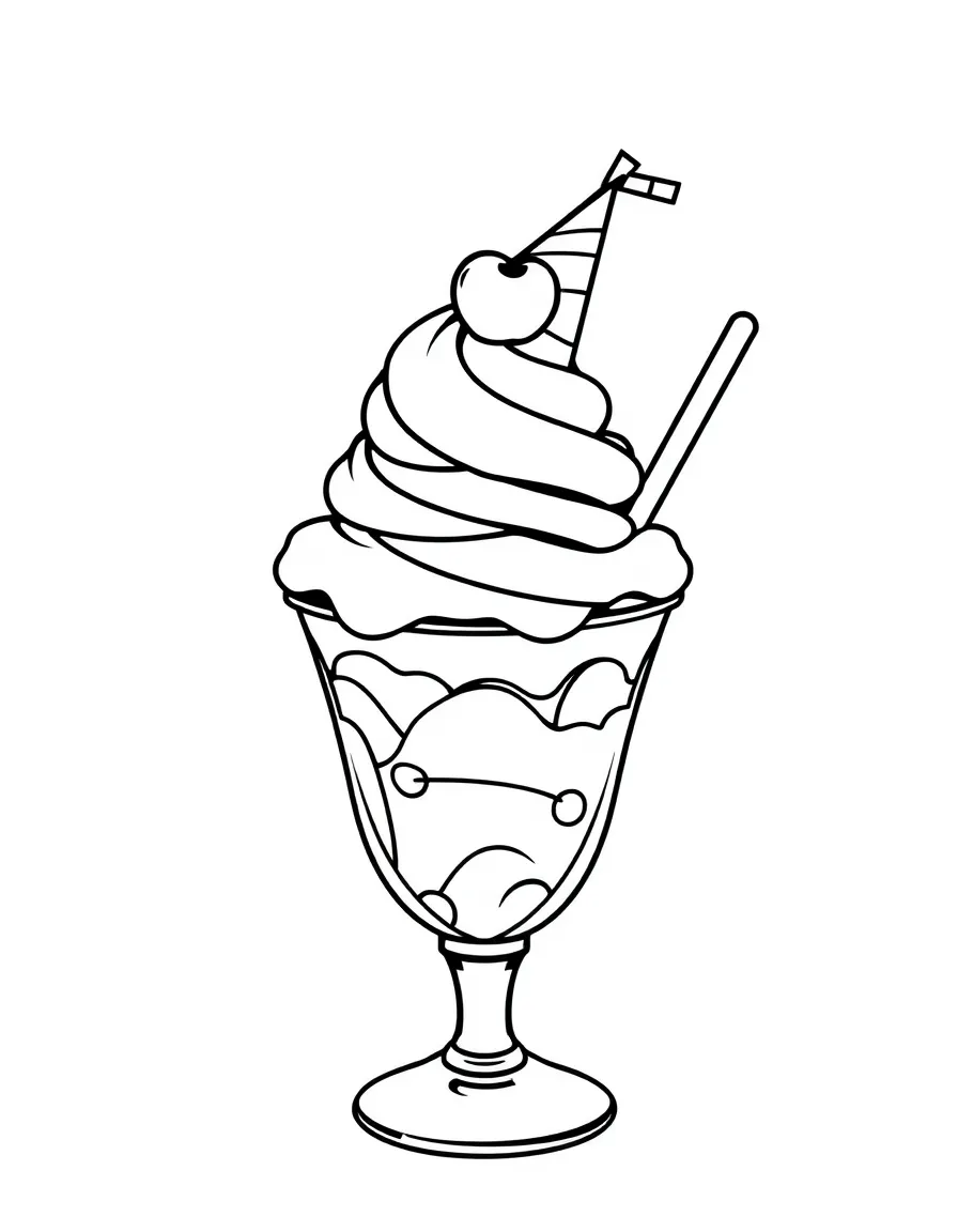 Ice cream sundae with cherry on top wearing a birthday hat