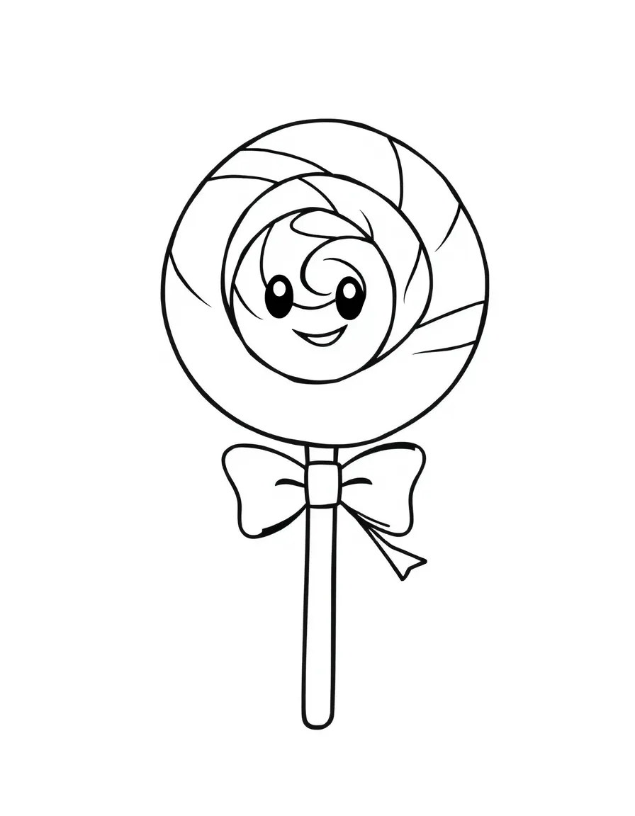 Bashful lollipop with swirl details and a stick bow