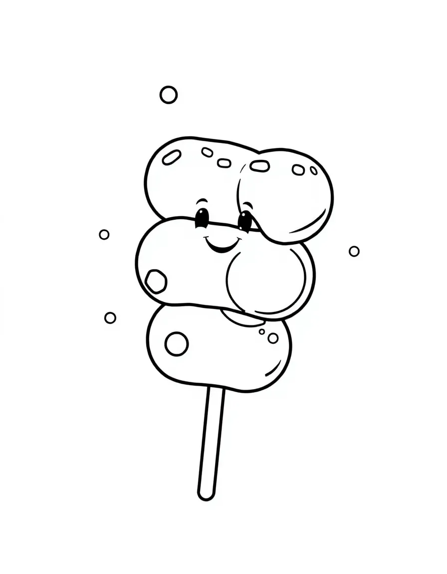 Dango skewer with different flavored balls and a smiling face
