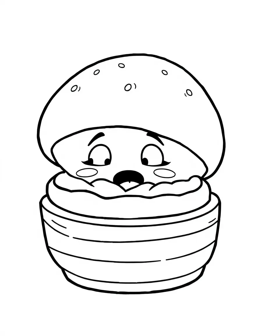 Steamed bun with a surprised face as filling peeks out