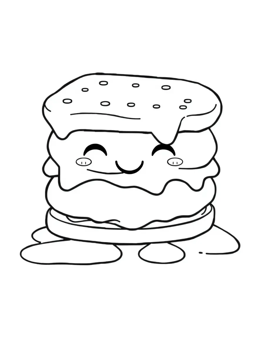 Ice cream sandwich with melting edges and a contented face