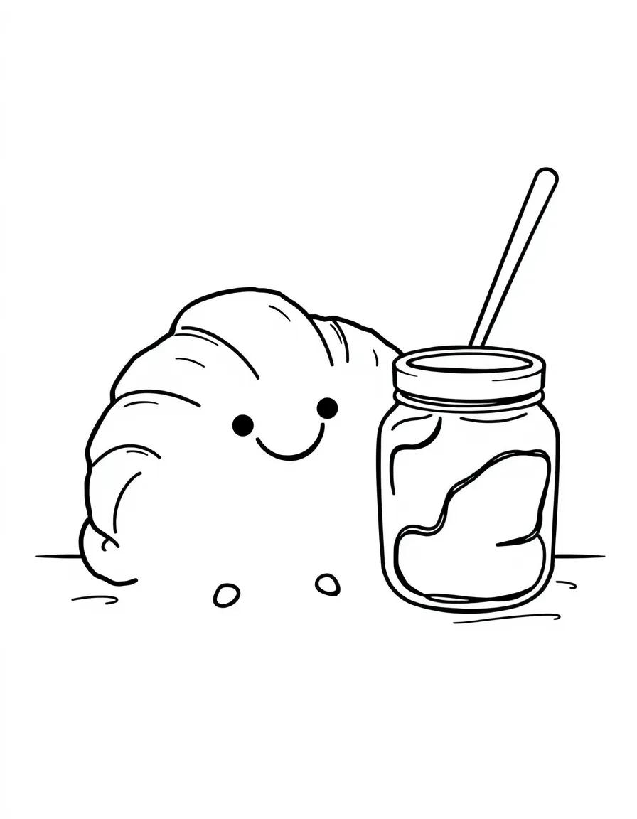 Croissant with butter friend and jam jar companion