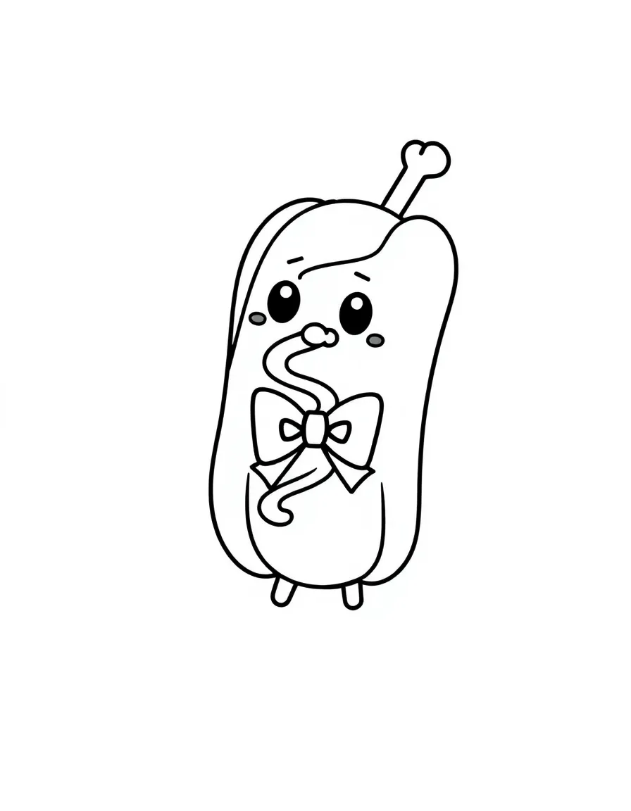 Cute corndog with mustard swirl and stick bow