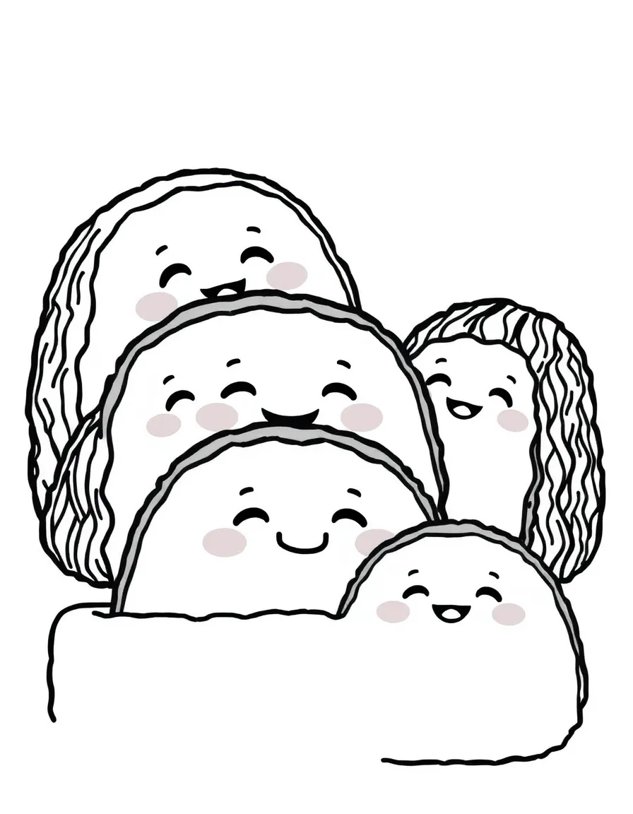 Onigiri family with different seaweed face expressions