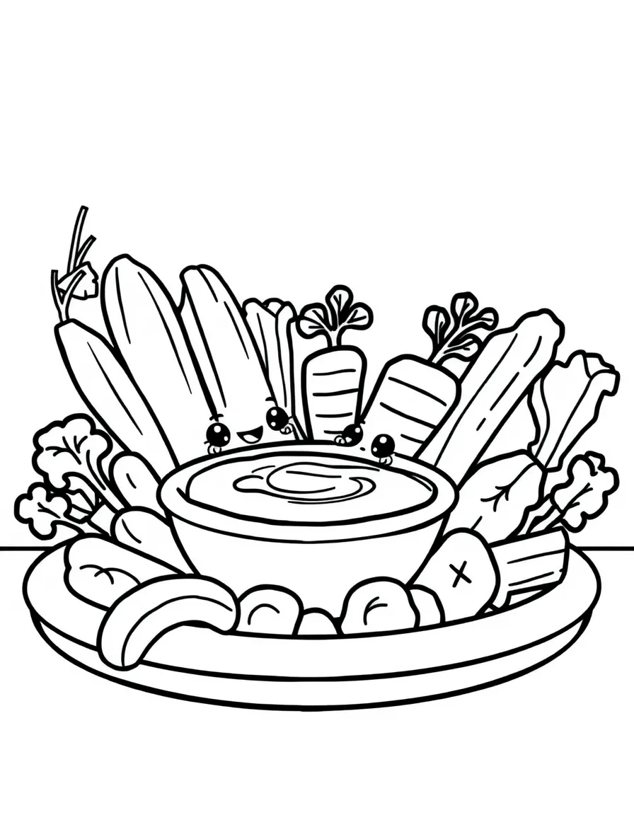Kawaii veggie platter with dip bowl and carrot friends