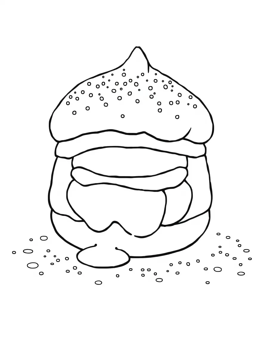 Happy cream puff with filling oozing out and powdered sugar