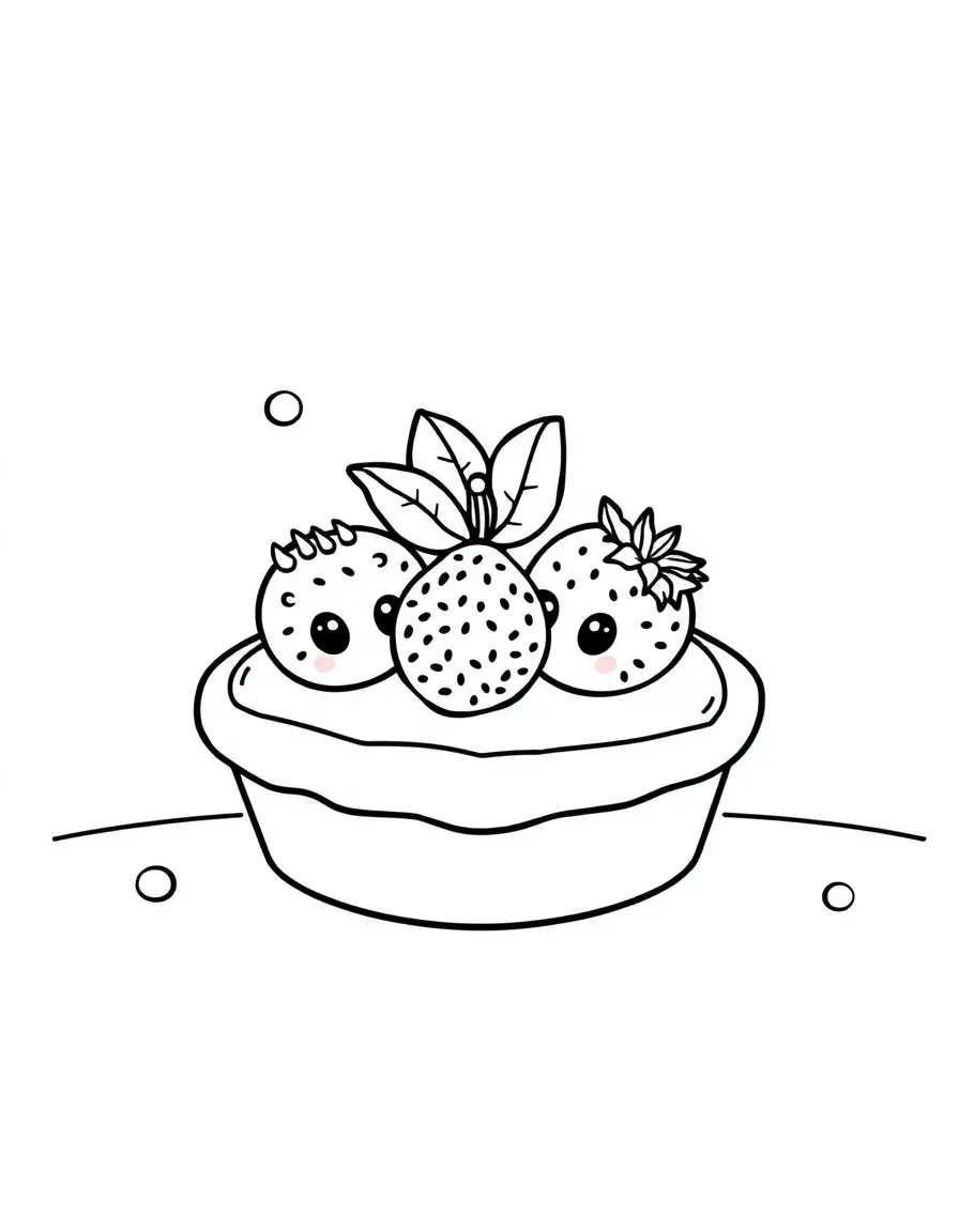 Cute fruit tart with berry friends and mint leaf