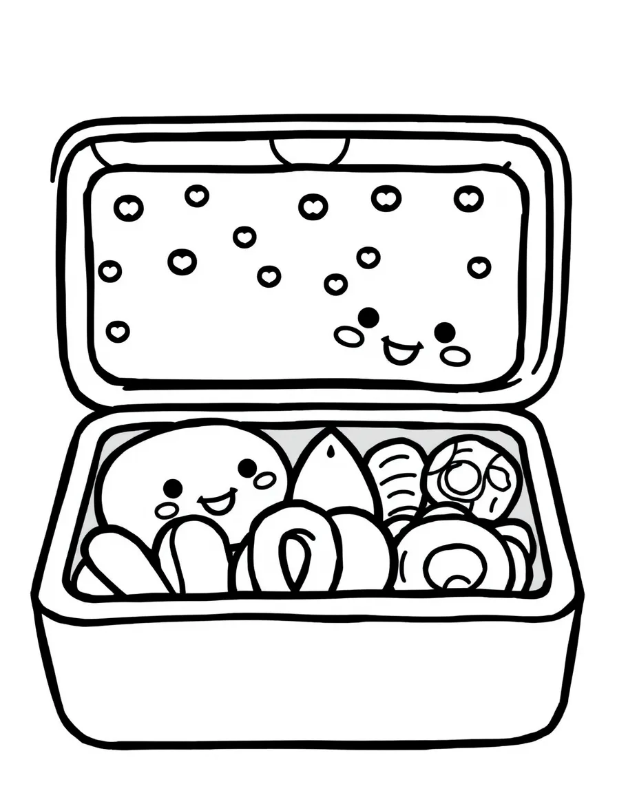 Adorable bento box with compartments of food friends