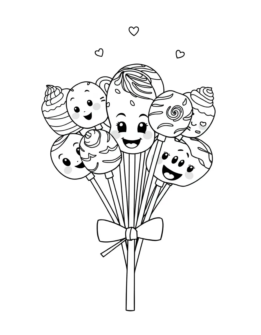 Adorable cake pop bouquet with different expressions