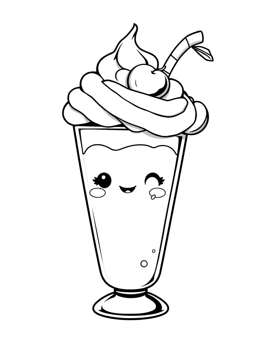 Kawaii milkshake with whipped cream hair and cherry hair clip