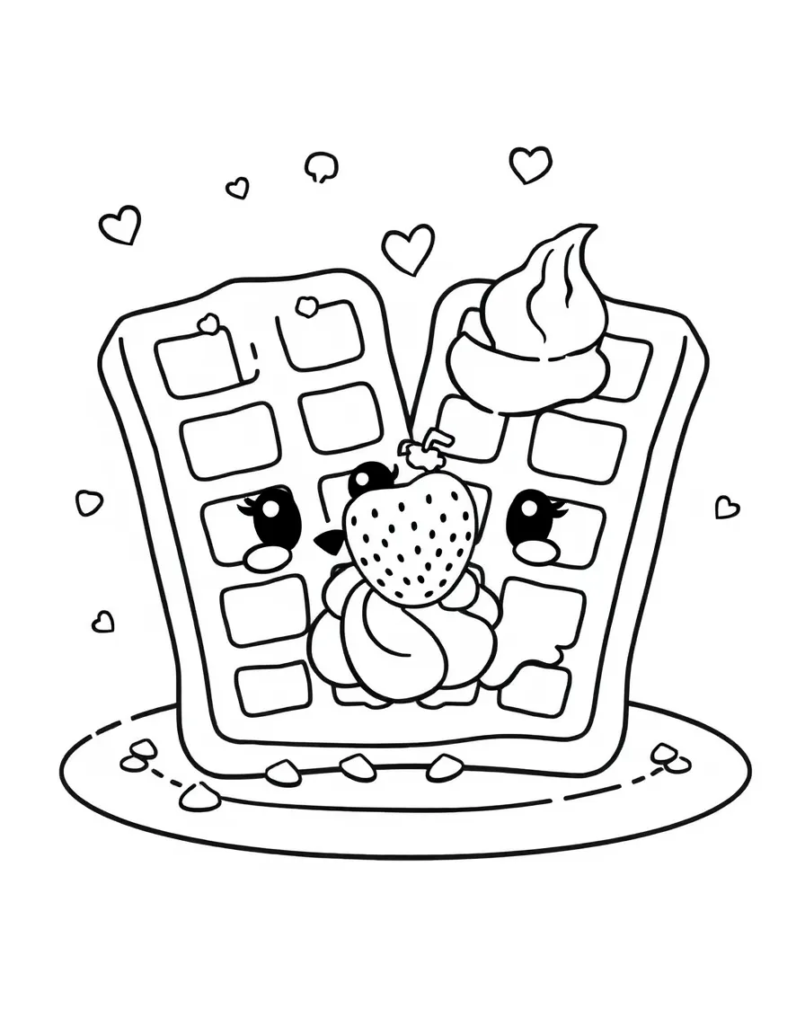 Cute waffles with strawberry and cream friends