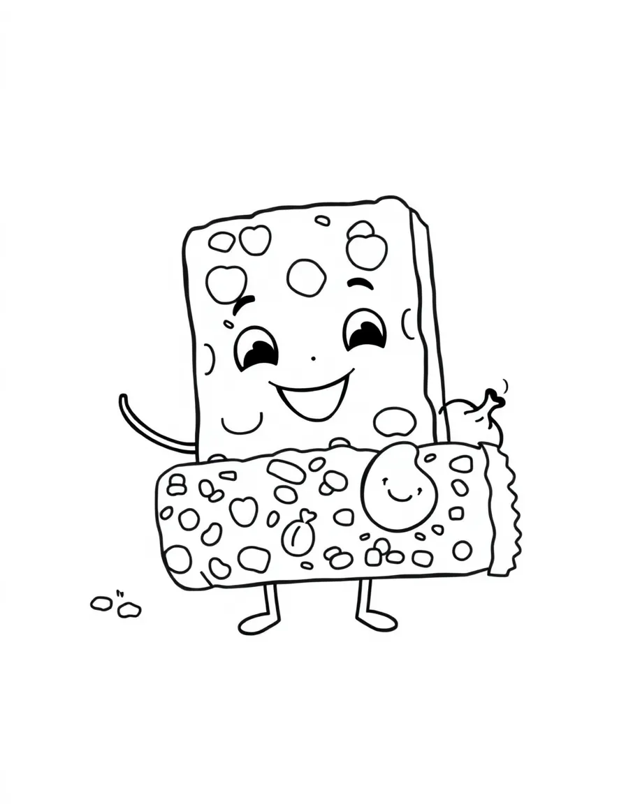 Smiling granola bar with fruit and nut friends