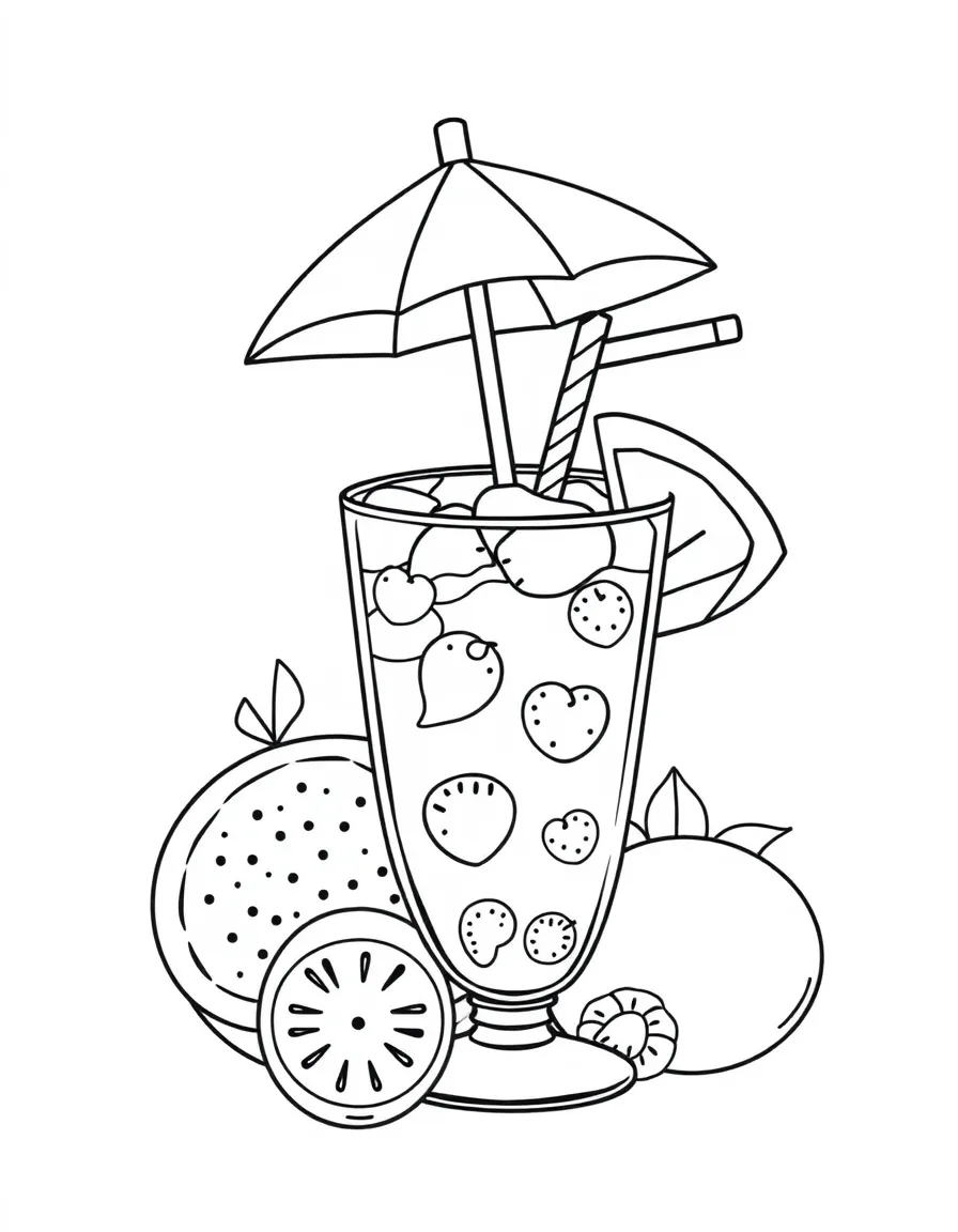 Adorable fruit smoothie with straw and umbrella