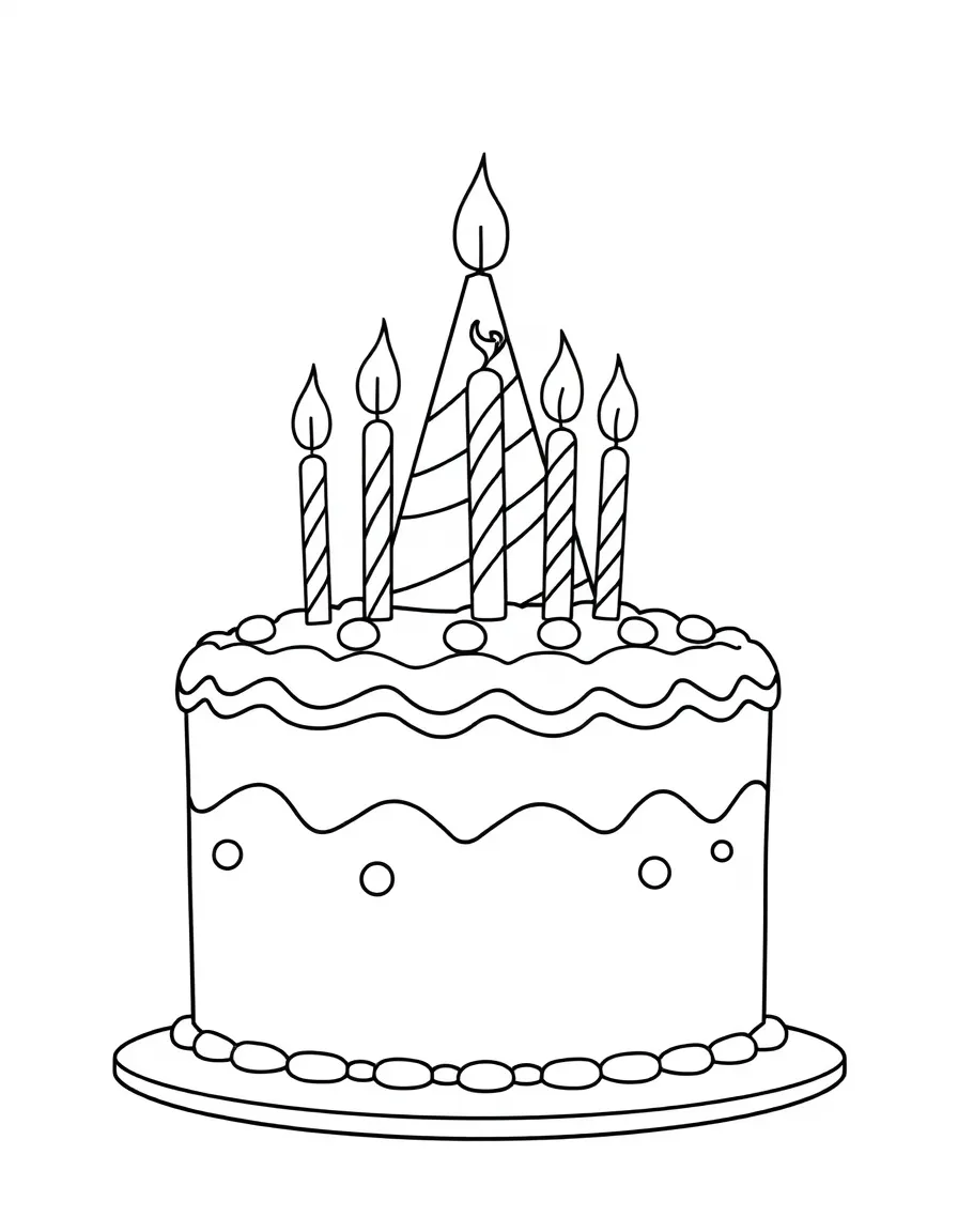 Happy cake with candles and party hat