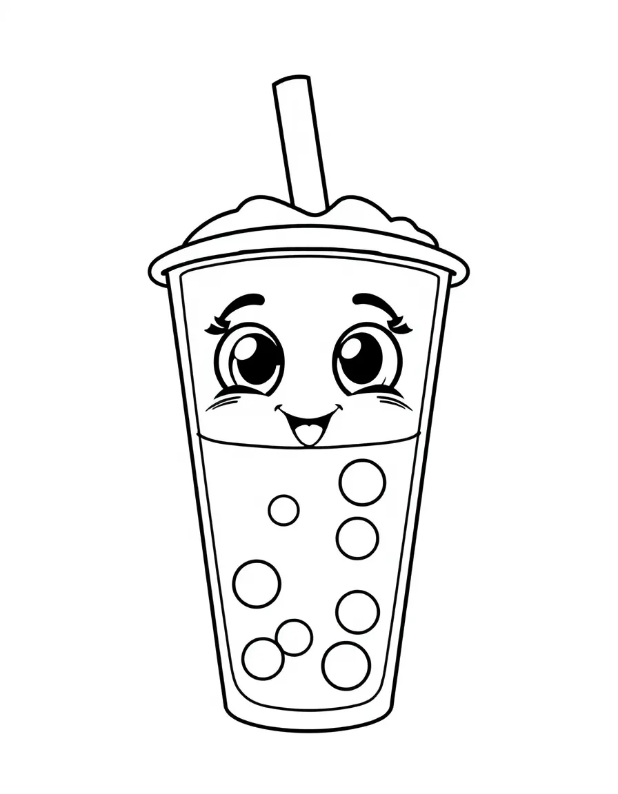 Smiling bubble tea with bobas and wide eyes