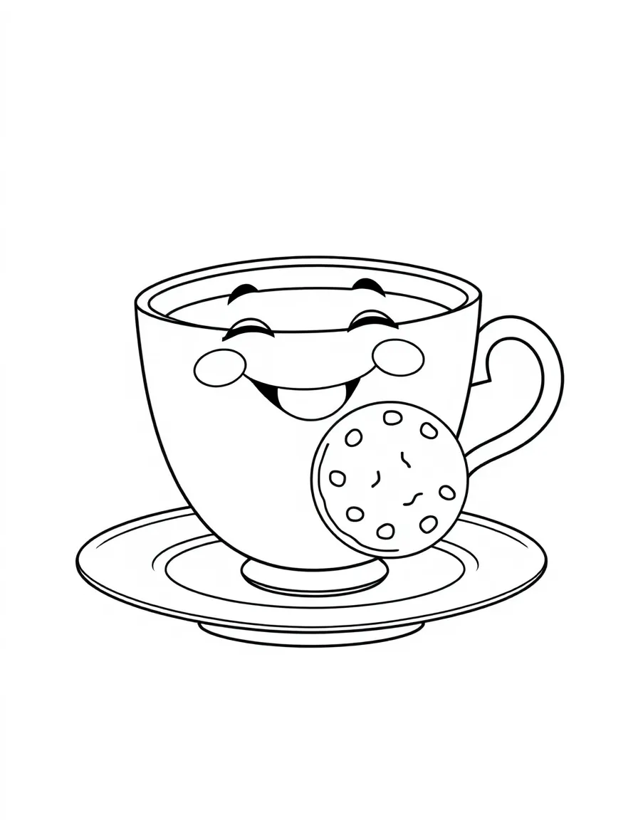 Smiling teacup with cookie friend on the saucer