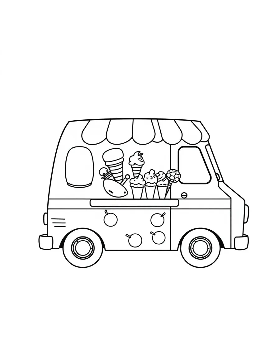 Adorable ice cream truck with cone and popsicle vendors