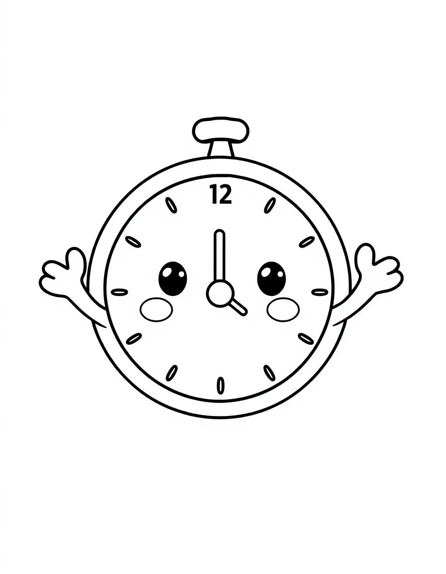 Kawaii clock with arms for hands and a number face
