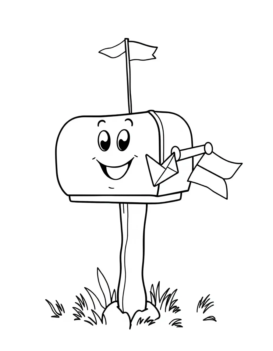 Happy mailbox with letter friends and a flag arm