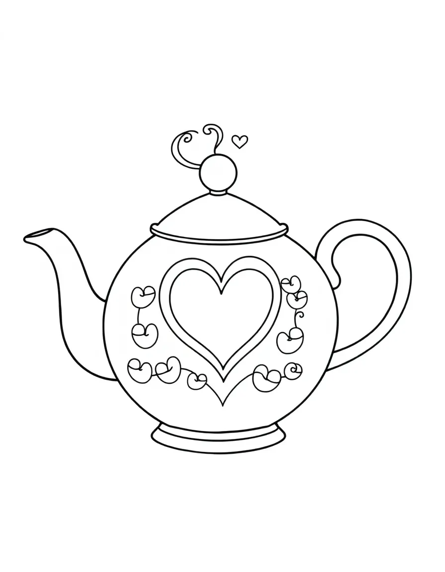 Adorable teapot with steam heart and cup companion