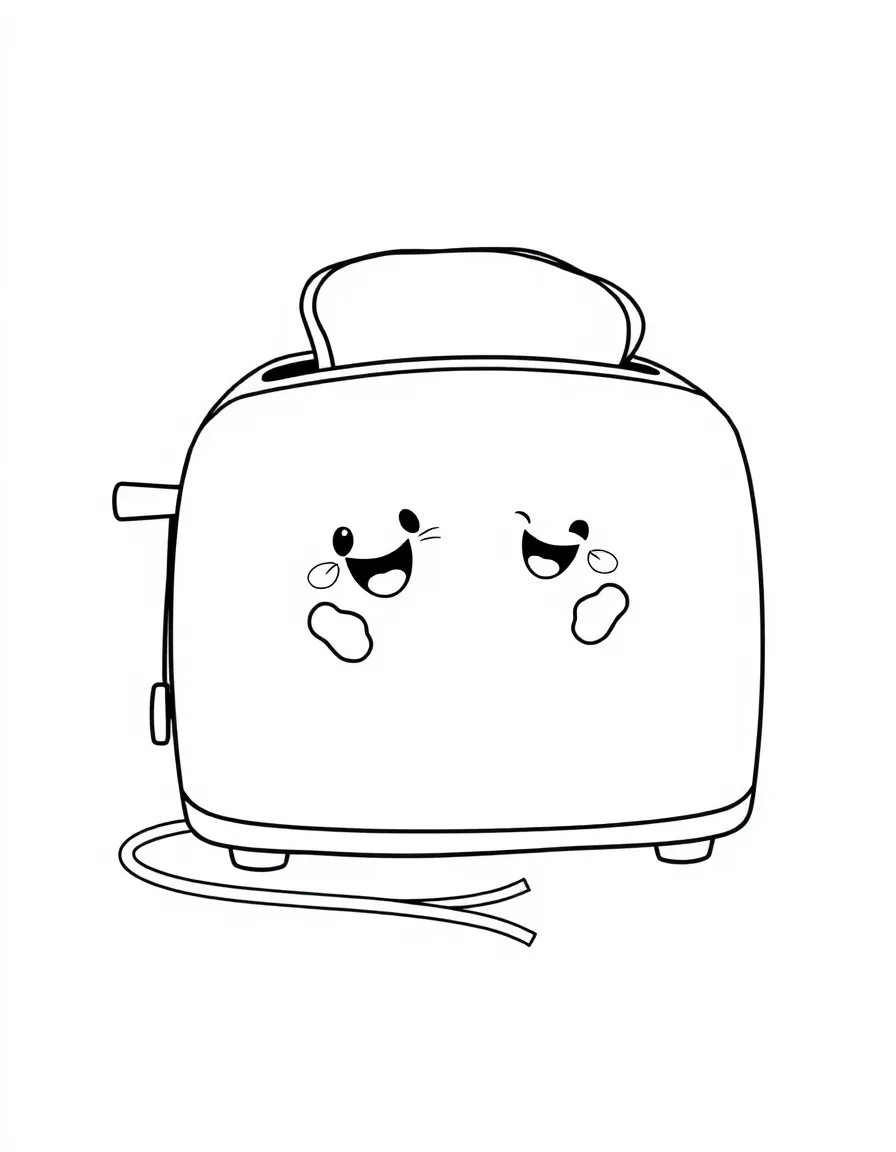 Happy toaster with bread slice friends and cord tail