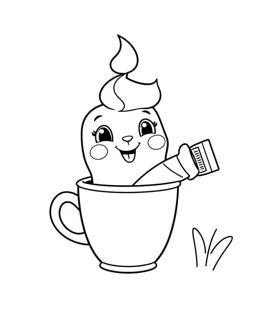Adorable toothbrush with toothpaste friend and cup home