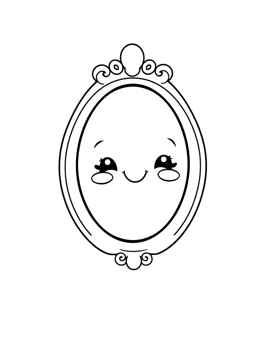 Kawaii mirror with reflection smile and frame curls