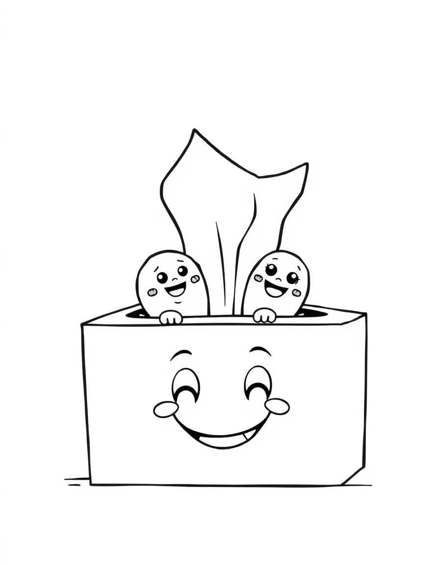 Happy tissue box with tissue friends peeking out