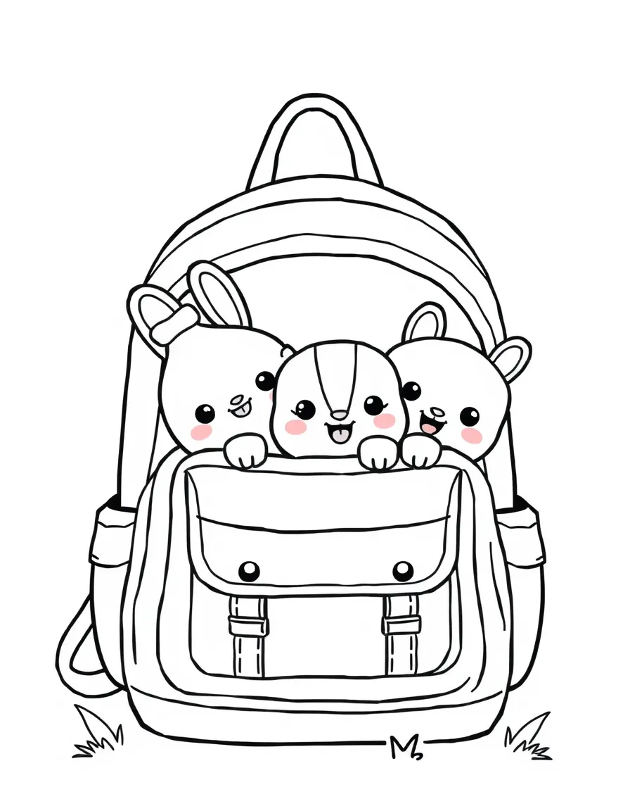 Kawaii backpack with supply friends peeking out