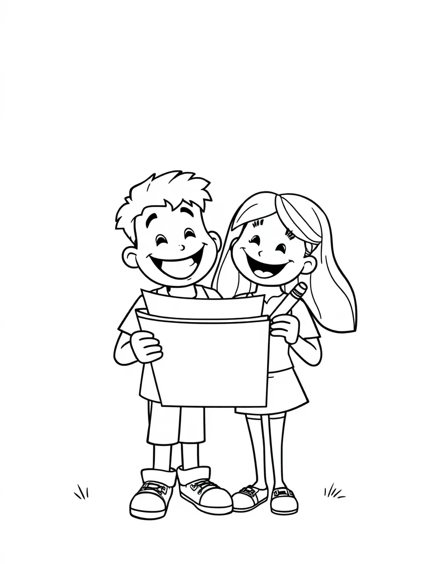 Smiling clipboard with paper and pen friends