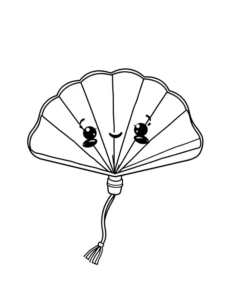 Kawaii fan with spinning blades and cord tail